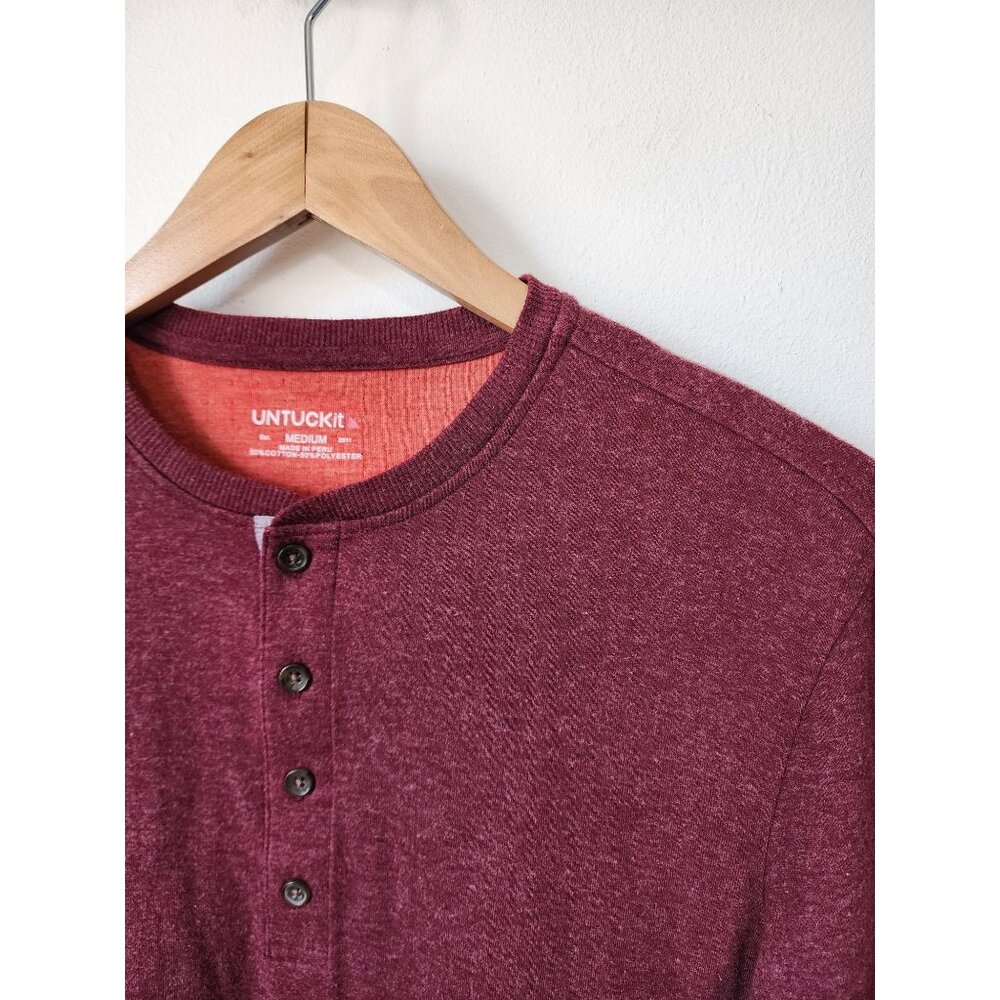 Untuckit Red Grassi Long Sleeve Henley Shirt M